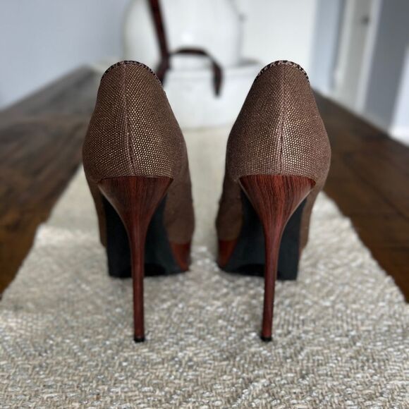 BEBE Brown Peep-Toe Platform Stiletto Heels Size 8 - Picture 6 of 10